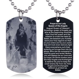 FAYERXL Scripture Baptism Holy Bible Verse Dog Tag Necklace,Engraved Catholic Christian Communion Confirmation Rite Religious Gift (Our Lady Queen of the Angels)