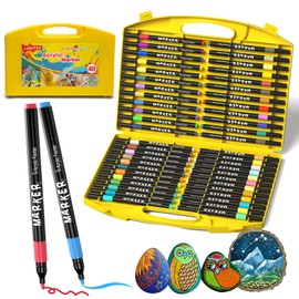Plumones Acrilicos- Ligutec Marcadores Acrílicos Profesionales con Punta de Pincel No Tóxicos para Niños y Adultos，Con Estuche de PVC para Dibujo en Lienzo Papel Vidrio y Madera(Negro, 48PCS)