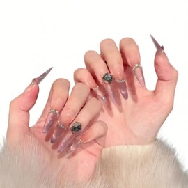 Reusable Women's Nail Purple Patches, 10 Pieces, Pure Purple / 재사용 가능 여성 네일 퍼플 패치, 10개, 순보라색