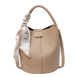 BATLUTI Women's Bucket Shaped Bag, Shoulder Bag, Pouch Included, 2-Way, Cube-shaped, Mini Bag, Tote Bag, Popular, PU Leather, Shoulder Bag, Lightweight, with Strap, Large Capacity, Stylish, Khaki