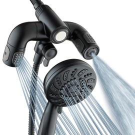 Aquadance High Pressure 156 Setting 14 Zone Shower Head & Handheld 3-way Combo System - Magnetic Docking, 314 Power Jets, Dual Adjustable Arms, 6 ft. Metal Hose, Matte Black Finish, Top American Brand
