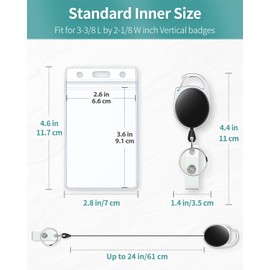 Uniclife 2 Pack Badge Holder Vertical Clear Plastic Case with Retractable Badge Reel Carabiner Clip Soft Waterproof Card Protector for IDs Credit Cards Proximity Cards Driver’s Licenses and Passes