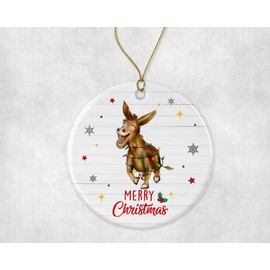 Merry Christmas Donkey Ornament, 2024 Christmas Ornament, Donkey Christmas Light Ornament, Kids Christmas Ornament, Animal Christmas Ornament Printed on Both Sides