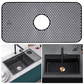Sink Protector Mat 24.8"x 13" Silicone Farmhouse Kitchen Sink Mat Multi-functional Draining Heat Proof Mat with Center Drain for Protection of Stainless Steel Sink