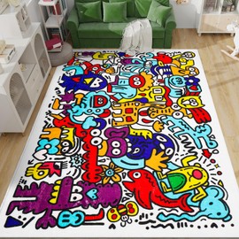 AKASISRUG Soft Graffiti Kids Rug Cozy Faux Cashmere Colorful 59"x39.4" Children's Play Mat Play Rug Cartoon Design Safe & Eco-Friendly Perfect for Bedroom Playroom Living Room