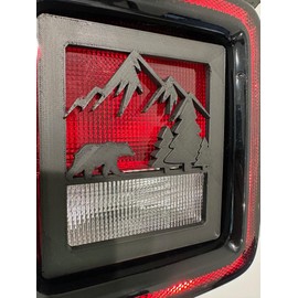 Mountain Scene with Bear 3D - Black for Jeep Wrangler JK/JKU/JL Rear Tail Light Covers (2019-2024) Non Led Version Love Outdoors Camping