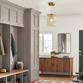 KJLARS Modern Crystal Pendant Light for Kitchen Island Height Adjustable Gold Chandeliers Light Fixture Hanging Ceiling Lights for Hallway Dining Room Bedroom Living Room (2-Pack)