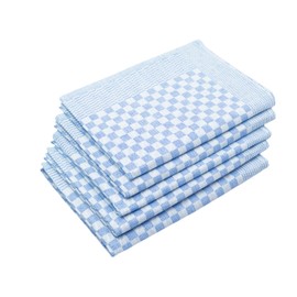 ZOLLNER Set of 5 Cotton Tea Towels in 46 x 70 cm - Super Absorbent and Robust Kitchen Towels - Washable up to 60 °C - in Blue Checked - Catering Quality - Oeko Tex® Certified