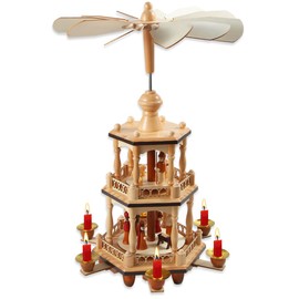 GUOXIATIE 17 Inches Wooden Christmas Pyramid with 6 Candle Holders- Nativity Scene Set-Under The Christmas Tree - Table Top Holiday Decor - 3 Tiers Carousel (ONE)