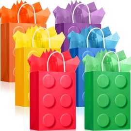 YOTNUS 𝟮𝟰 𝗣𝗰𝘀 Building Block Party-Favor-Gift-Bags with Tissue Paper, Small Gift Bags with Handles, for Building Block Birthday Party Baby Shower Decoration Supplies