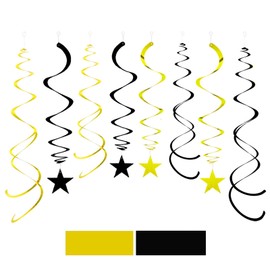 Black and Gold Party Star Swirl Decorations,Foil Ceiling Hanging Swirl Decorations, Whirls Decorations,Pack of 20