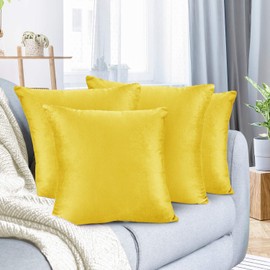 Nestl Throw Pillow Covers, Cozy Velvet Decorative Autumn Pillow Covers 22x22 Inches, Soft Solid Couch Pillow Covers for Sofa, Bed and Car, Set of 4 - Yellow