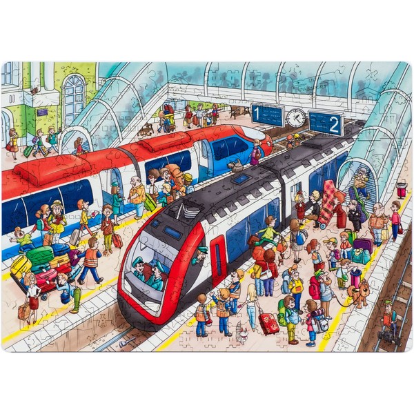 WOOSAIC Original City Wooden Jigsaw Puzzles - Station, 100 pcs,