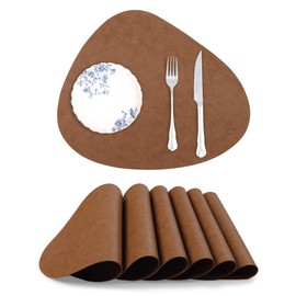 fanquare Leather Placemats Non-Slip Shaped Placemats for Indoor and Outdoor Settings Heat Resistant & Durable Table Mats for Dining, Walnut Brown