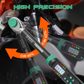 KOEORWS 3/8" Drive Digital Torque Wrench, 5.02-99.57Ft.lb/6.8-135N.m, Long Electronic Torque Wrench with Preset Value, Buzzer & LED Indicator, 2% Accuracy for Bike, Motorcycles