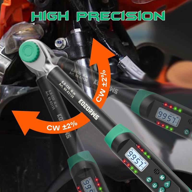 KOEORWS 3/8" Drive Digital Torque Wrench, 5.02-99.57Ft.lb/6.8-135N.m, Long Electronic Torque