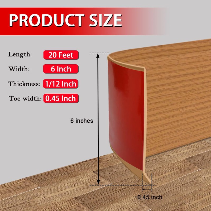 Vinyl Wall Base Baseboard Molding Trim 6" Flexible Self Adhesive