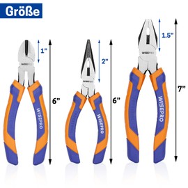 WISEPRO Pliers Set 3-Piece Multifunctional Pliers Set with 180 mm Combination Pliers, 160 mm Long Nose Pliers, 160 mm Side Cutters, with Roll Bag