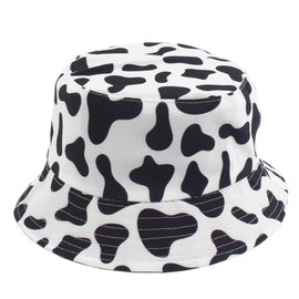 Quanhaigou Bucket Hat for Men Women,Packable Reversible Printed Sun Hats,Fisherman Outdoor Summer Travel Hiking Beach Caps (Black White Cow)