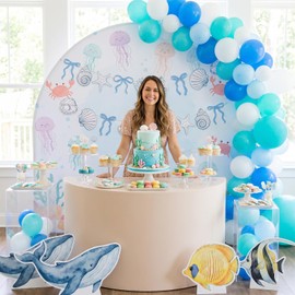 ZEYIYER 13Ft Blue Bow Starfish and Seashell Banner, Summer Coastal Beach Party Garlands, Paper Hanging for Summer, Birthdays, Bachelorette, Weddings, Party Decorations
