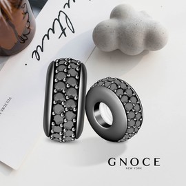 GNOCE Black Stopper Sterling Silver Show My Style Rubber Charm Stopper Spacer Bead Fit All Bracelet Jewelry Spacer Gift for Women