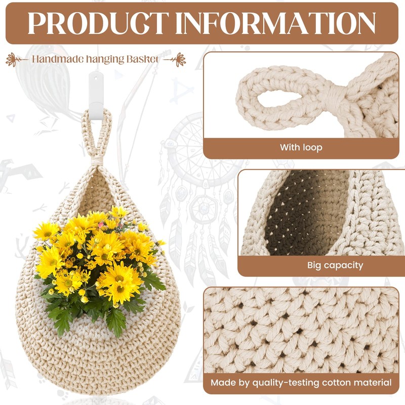 Hanging Fruit Baskets for Kitchen - 3 Pack Boho Wall