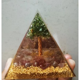 ycyingcheng Moonstone Crystal Orgone Pyramid, Ogan Crystal Energy Tower, Nature Reiki Chakra Crushed Stone Jewelry, Crystal Pyramid (Pink+Green)