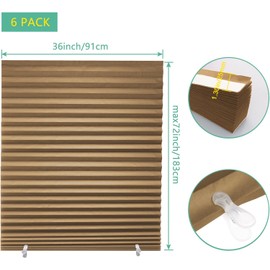 Changshade 6-Pack Pleated Paper Temporary Shades Cordless Light Filtering Cut to Size Temporary Paper Blinds for Indoor Windows of Office, Bedroom, Bathroom, Living Room, 36" W x 72" H, Brown