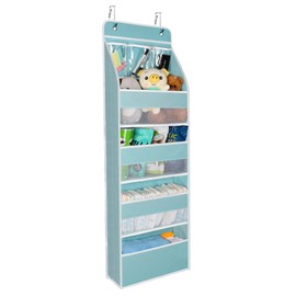 Univivi Door Hanging Organizer Nursery Door Hanging Storage Closet with 4 Large Pockets and 3 Small PVC Pockets Over Door Organizer for Cosmetics, Toys and Sundries (Blue)