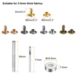 sourcing map 100 Sets Leather Rivets 8mm x 8mm Metal Double Cap Rivet Snaps Studs Fasteners with 3pcs Setting Tools Rivets for Leather Craft DIY Repair Decoration, Multi Colors