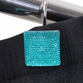 Glitter Shower Curtain Hooks Rings: Bling Sparkle Shiny Crystal Diamond Decorative Shower Curtain Hooks for Christmas & Holidays - Luxury Fancy Glam Curtain Hooks & Hangers (Teal Blue)