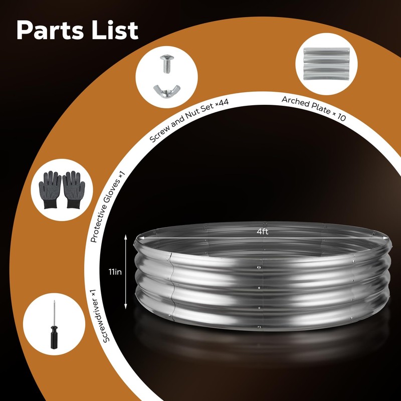 Raynesys 48 Inch Round Galvanized Fire Pit Ring, Silver Round