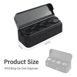 carleef Bling Coin Holder for Car,4 Compartment Car Organizers and Storage with Rhinestones Compatible with Quarter/Nickel/Pennies/Dimes,Universal Coin Organizer for Car Truck SUV (Black)