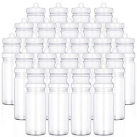 Tessco 24 Pack 25 Oz Sports Water Bottles Blank Water Bottles Plastic Reusable Water Bottles, Pull Top Leakproof Drink Spout for DIY Customization Fitness Hiking Cycling Gym Workout Business (Clear)