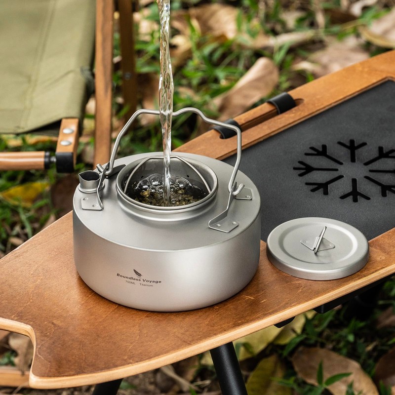 iBasingo 700ml Camping Titanium Kettle with Filter Ultralight Outdoor Coffee