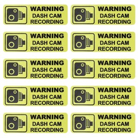 ECSiNG Pack of 10 Dashcam Warning Stickers PVC Warning Sticker 89 x 28 mm Warning Sticker for Dashcam Recording Outside the Car Video Camera Sticker