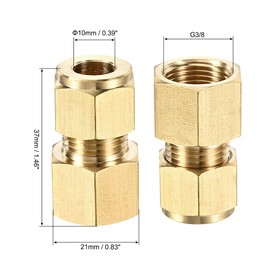 sourcing map Compression Tube Fitting G3/8 Female Thread x 10mm Tube OD Straight Coupling Adapter Brass