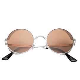 Ultra Steampunk Round Sunglasses Silver with Brown Lenses Retro Mens Women Cosplay Cyber Gothic Vintage UV400 Protection Goggles Blinders Unisex