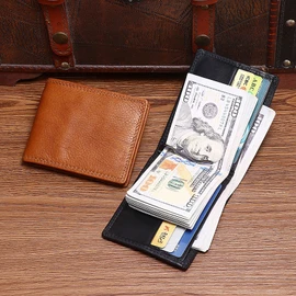Carteras para Caballero con Clip Para Dinero, Billetera para Hombre Piel Minimalista, Cartera de Cuero Bifold con 9 Ranuras para Tarjetas de Crédito, Regalo para Hombre (Marrón)