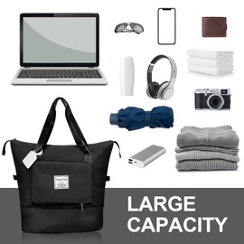 Flintronic Travel Duffel Bag, Foldable Gym Bag Overnight Weekend Bags for Women, Lightweight Hospital Bag with Wet and Dry Separation Bag, Large Holdall Bag Cabin Bag for Sports and Travel - Black