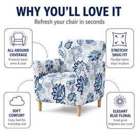 HonorHut Blue Armchair Slipcover with Lotus Prints