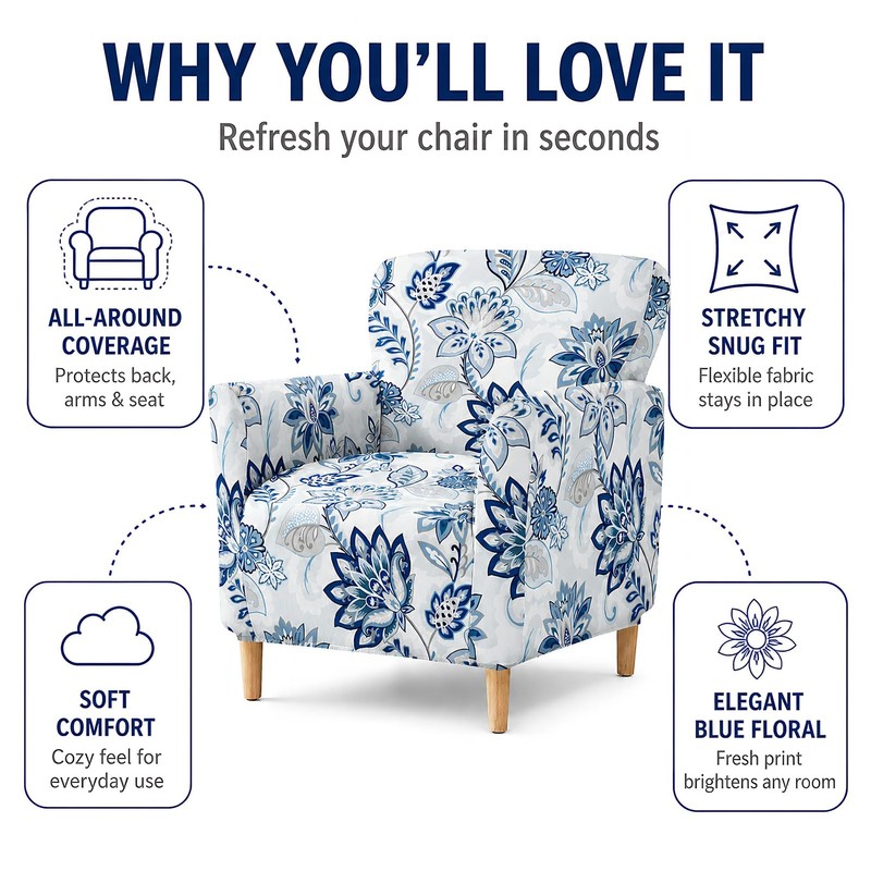 HonorHut Blue Armchair Slipcover with Lotus Prints
