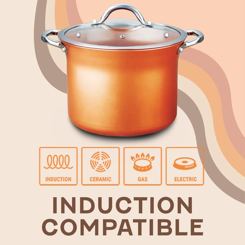 CONCORD 7 QT Copper Non Stick Stock Pot Casserole Coppe-Ramic