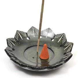 Soapstone Incense Burner Green Flower 4"