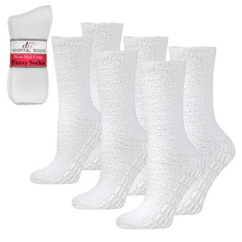 Debra Weitzner Non-slip Hospital Socks Slipper Socks Fluffy Socks For Women Men 3 Pairs White
