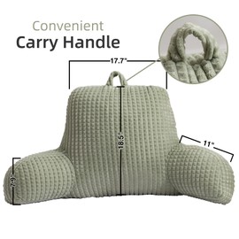 A Nice Night Reading Pillow Bed Wedge Large Adult Children Backrest with Arms Back Support for Sitting Up in Bed/Couch for Lounging Bedrest,Waffle Stereoscopic Design,LightGreen