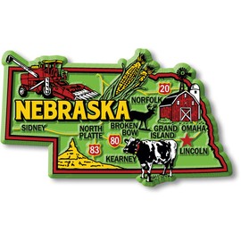 Nebraska Colorful State Magnet by Classic Magnets, 3.9" x 2.3", Collectible 3D Rubber Vintage-Style Souvenirs and Gifts Made in The USA