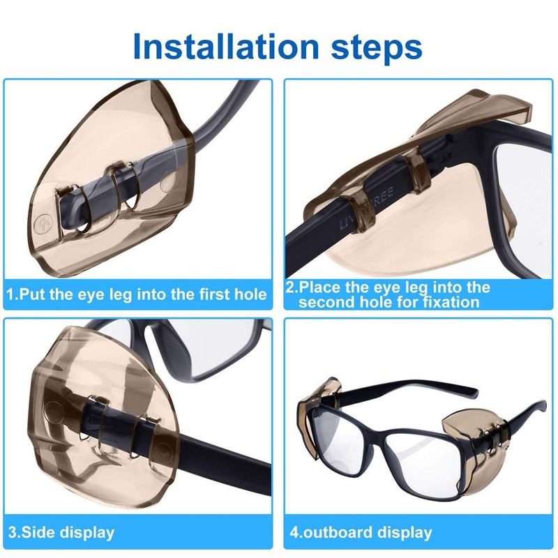 2 Pairs Safety Glasses Side Shields, Flexible Anti-Slip On Side