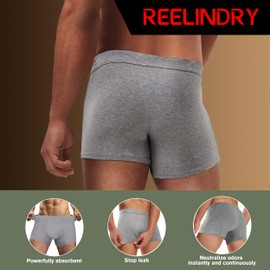 REELINDRY Incontinence Underwear for Men Leak Proof High Absorbency 2.3 oz Odor Control Bladder Leakage Washable Boxer Briefs 3 Pack (3 Light Gray, 4XL)