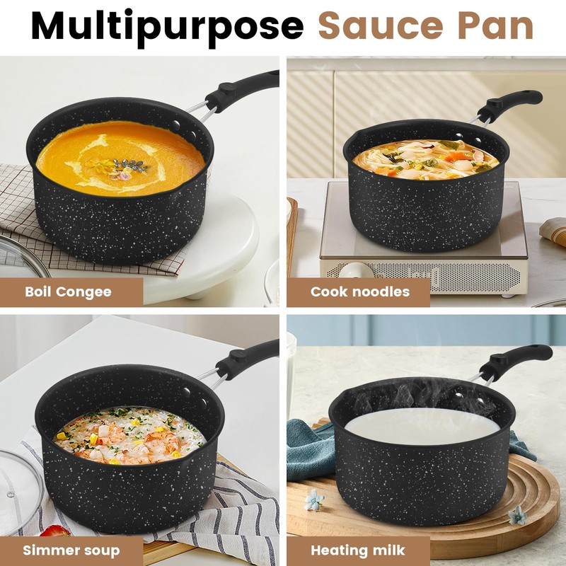 EABOSON Nonstick Saucepan with Lid, 1QT & 1.5QT & 2QT